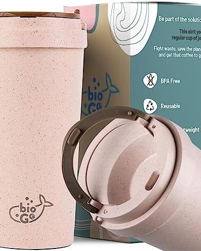bioGo 16oz To Go Coffee Cups Reusable - Perfect Size Travel Coffee Cup with Lid, Lightweight & Sturdy - Keeps Coffee Hot, Microwave & Dishwasher Safe Travel Mug - Ideal for Work & Driving (Pink)